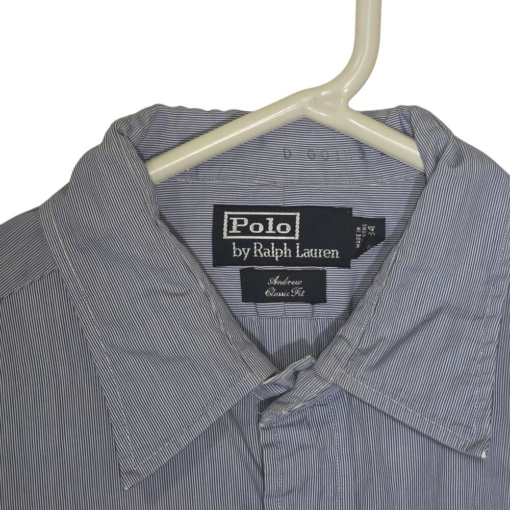 Polo by Ralph Lauren Blue Pin Stripe Long Sleeve Shirt Andrew Classic 16-34 - Picture 4 of 4